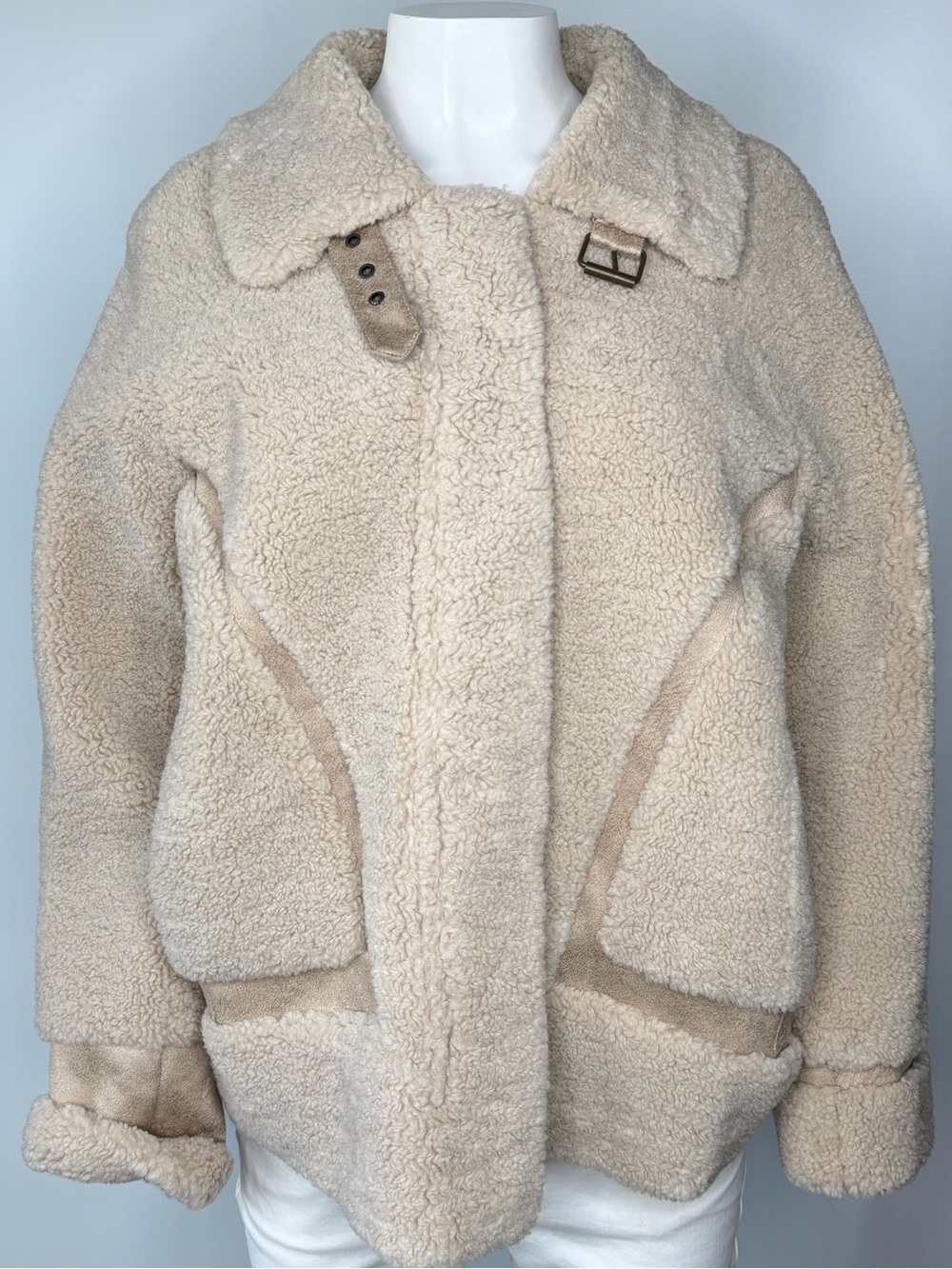FIVE Paris Women’s M Sherpa Teddy Jacket Beige Faux Shearling Coat